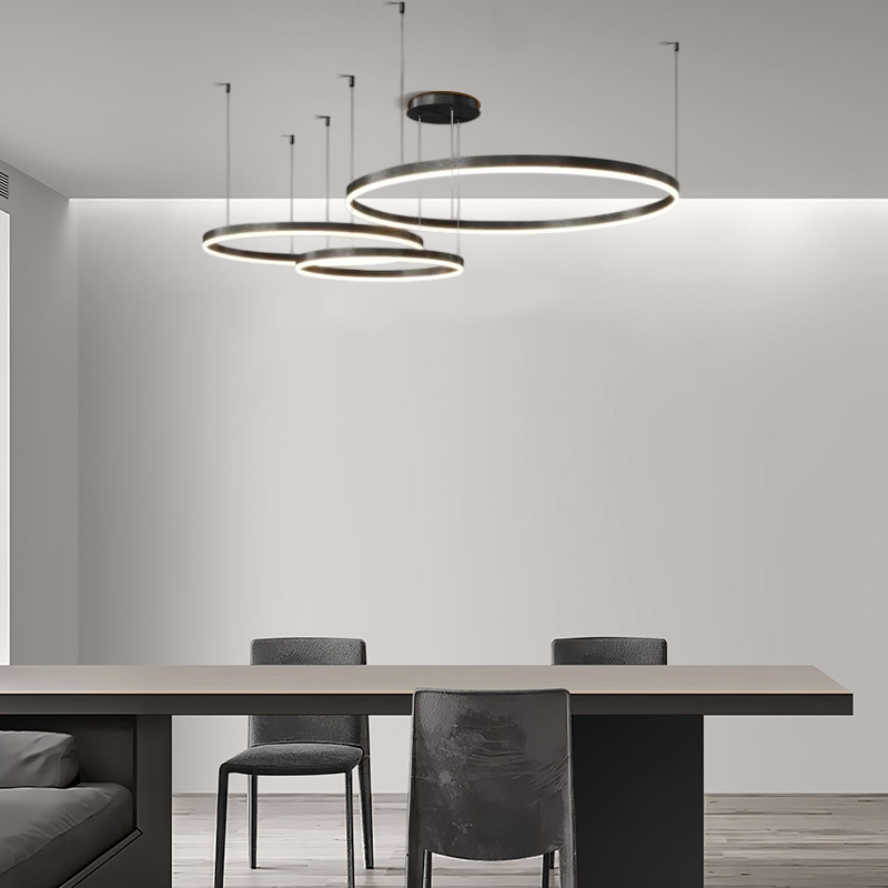 Modern 3-Ring Black Pendant Light Dining Room